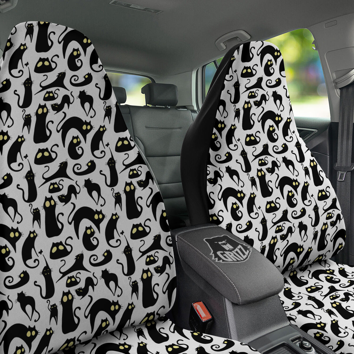 Big Eye Black Cat Halloween Print Pattern Car Seat Covers-grizzshop