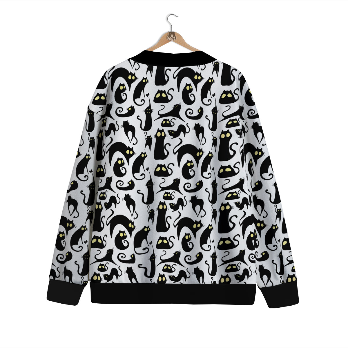 Big Eye Black Cat Halloween Print Pattern Cardigan-grizzshop