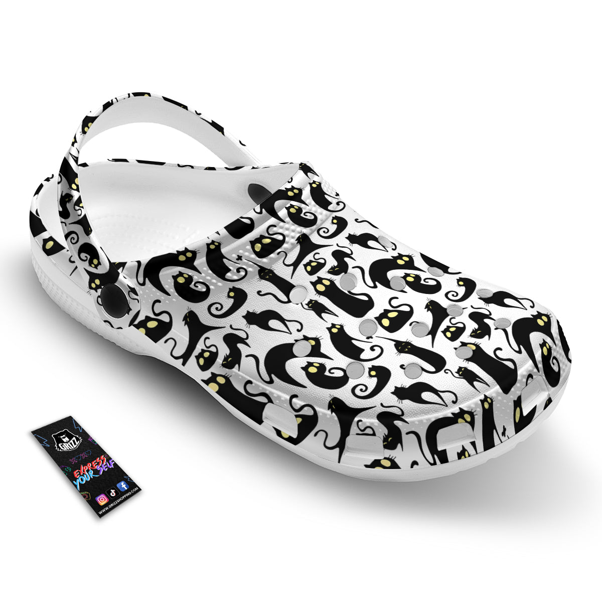 Big Eye Black Cat Halloween Print Pattern Clog-grizzshop