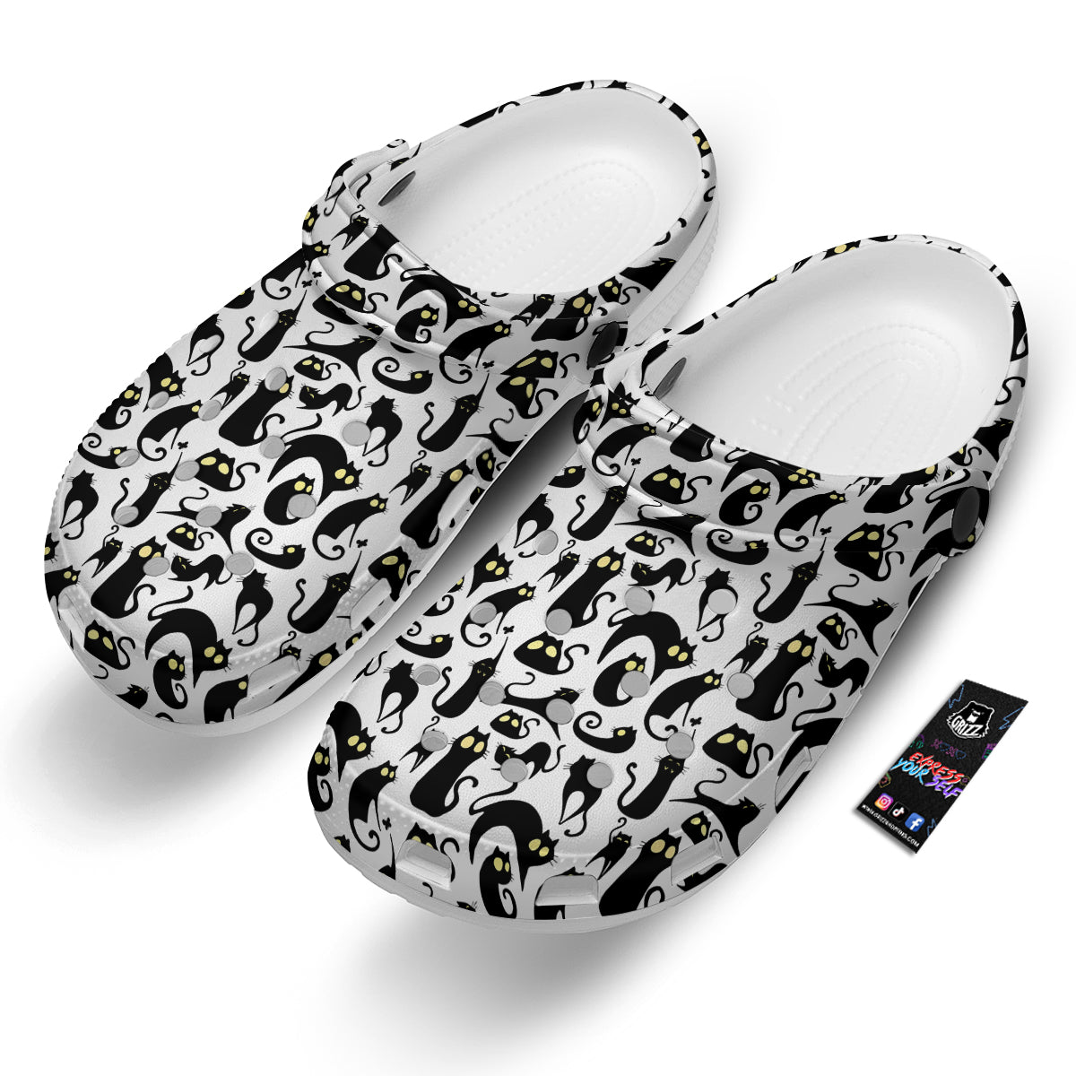 Big Eye Black Cat Halloween Print Pattern Clog-grizzshop