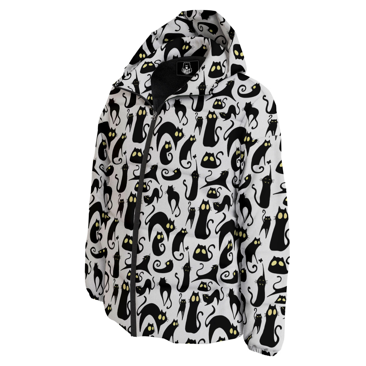 Big Eye Black Cat Halloween Print Pattern Down Jacket-grizzshop