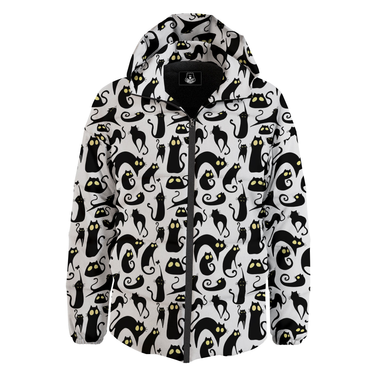 Big Eye Black Cat Halloween Print Pattern Down Jacket-grizzshop