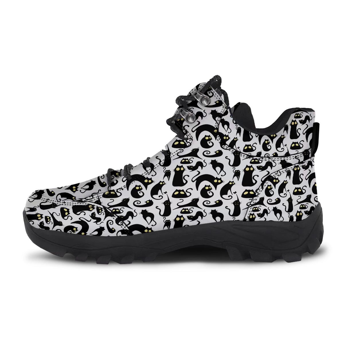 Big Eye Black Cat Halloween Print Pattern Hiking Shoes-grizzshop