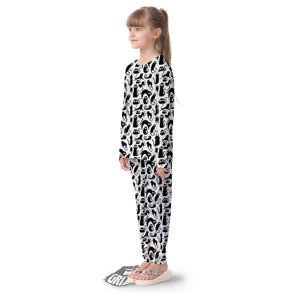Big Eye Black Cat Halloween Print Pattern Kid's Pajamas-grizzshop