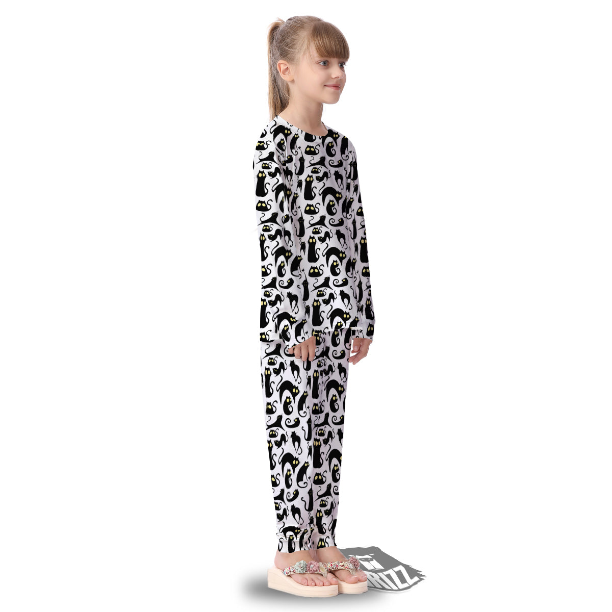 Big Eye Black Cat Halloween Print Pattern Kid's Pajamas-grizzshop