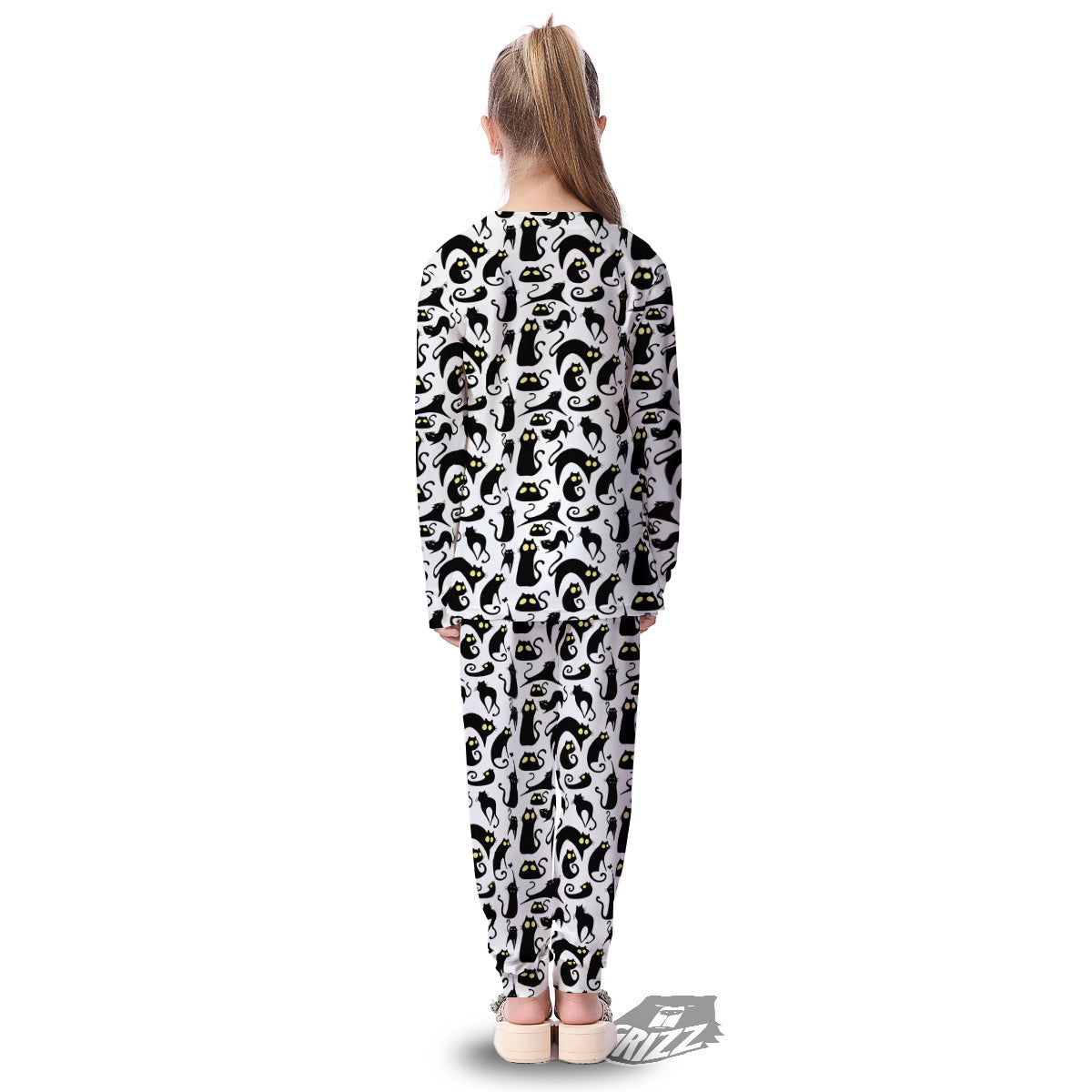 Big Eye Black Cat Halloween Print Pattern Kid's Pajamas-grizzshop