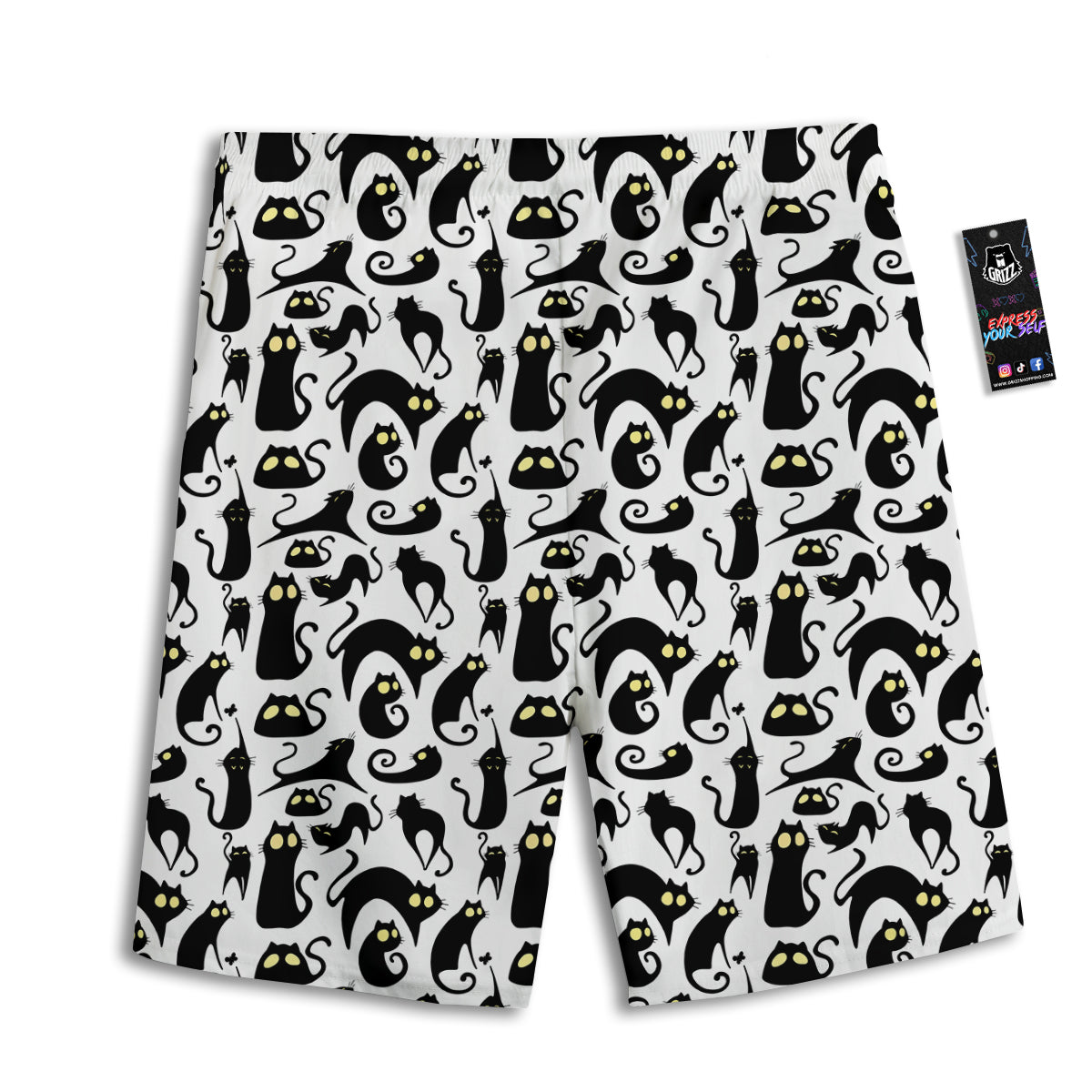 Big Eye Black Cat Halloween Print Pattern Men's Athletic Shorts