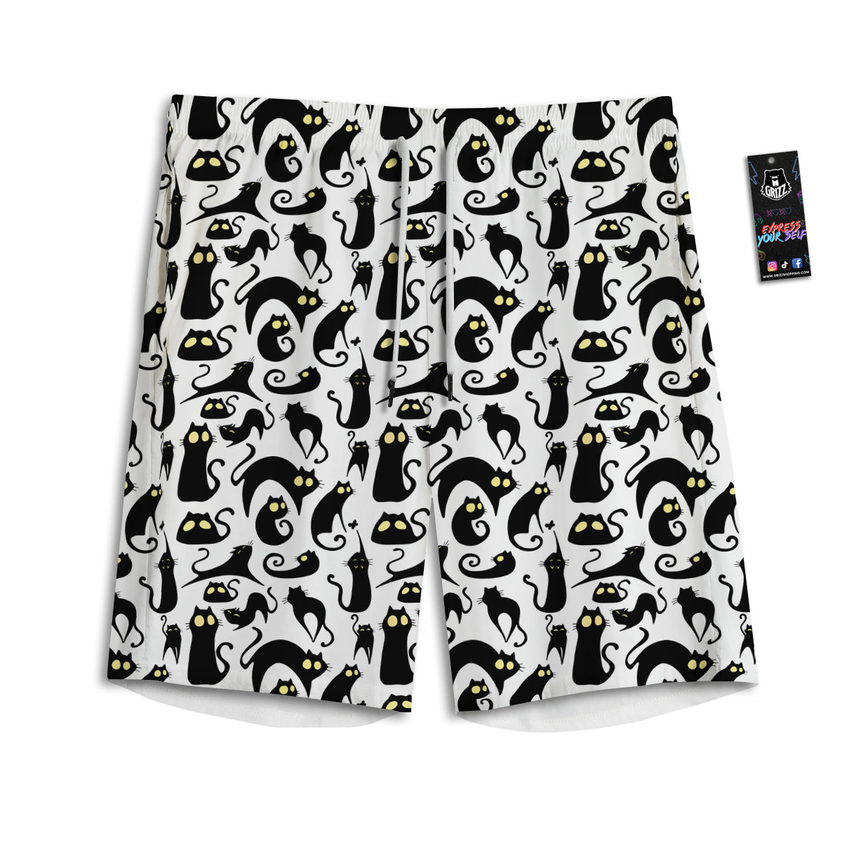 Big Eye Black Cat Halloween Print Pattern Men's Athletic Shorts