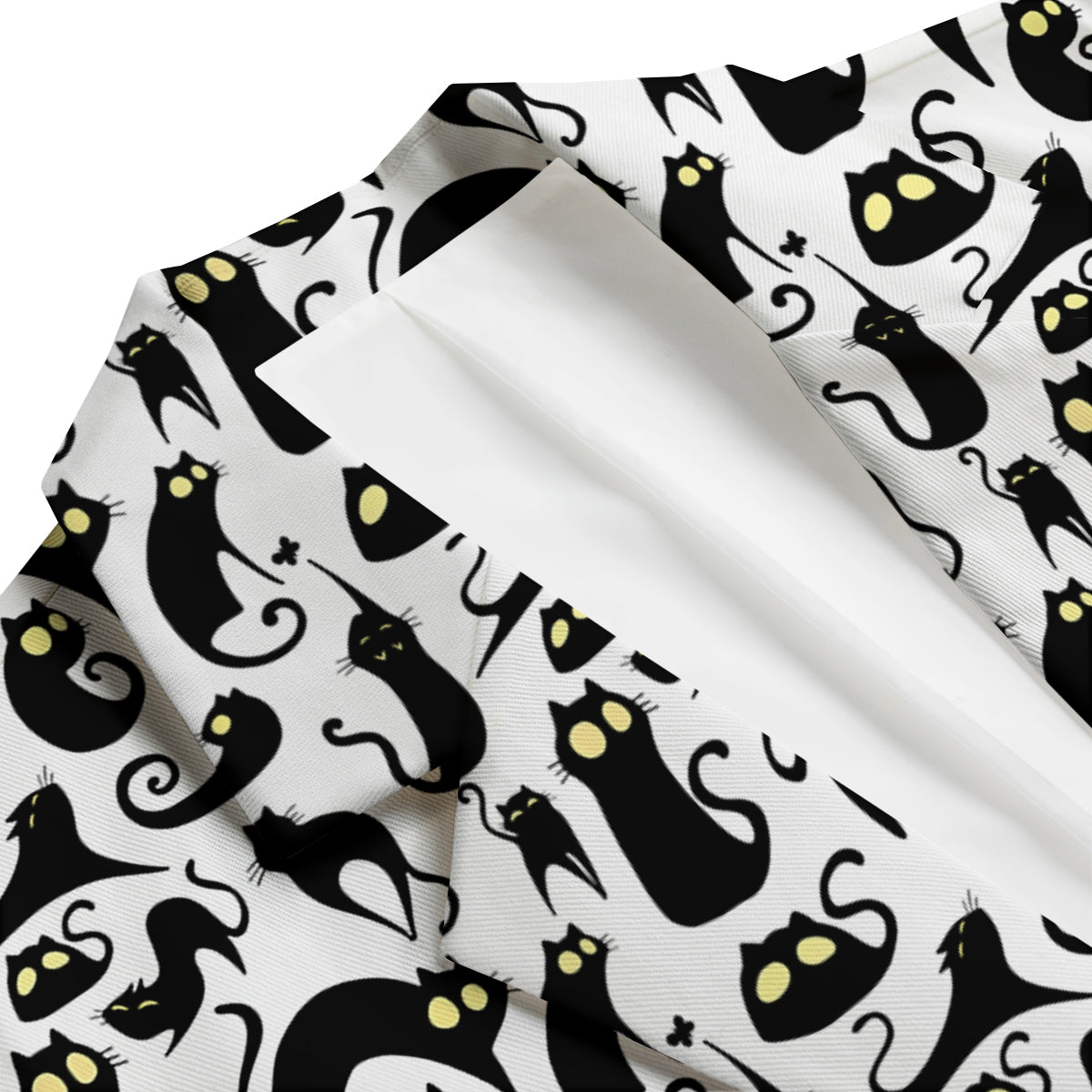 Big Eye Black Cat Halloween Print Pattern Men's Blazer-grizzshop