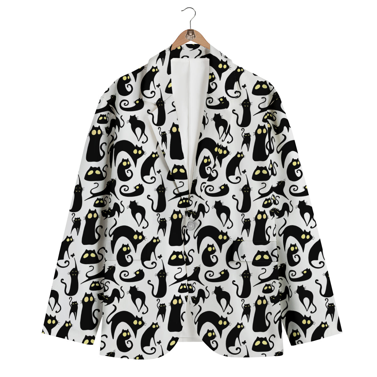 Big Eye Black Cat Halloween Print Pattern Men's Blazer-grizzshop