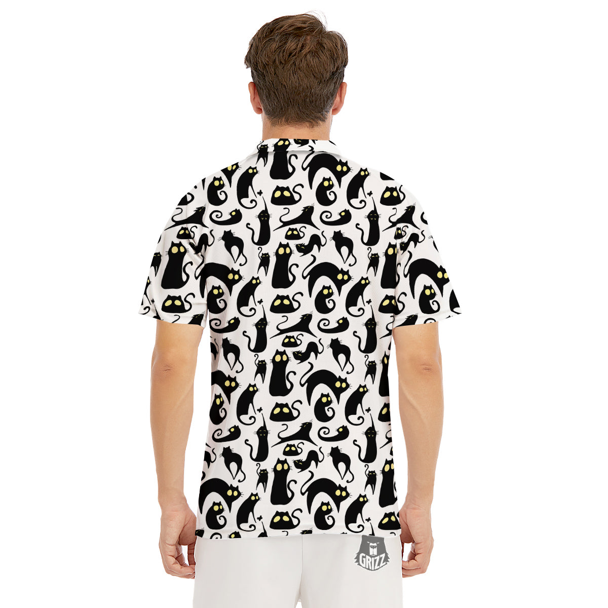 Big Eye Black Cat Halloween Print Pattern Men's Golf Shirts-grizzshop