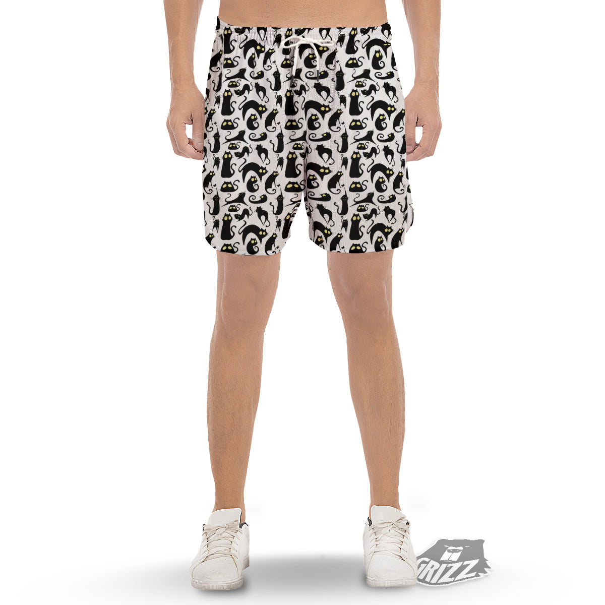 Big Eye Black Cat Halloween Print Pattern Men's Gym Shorts-grizzshop