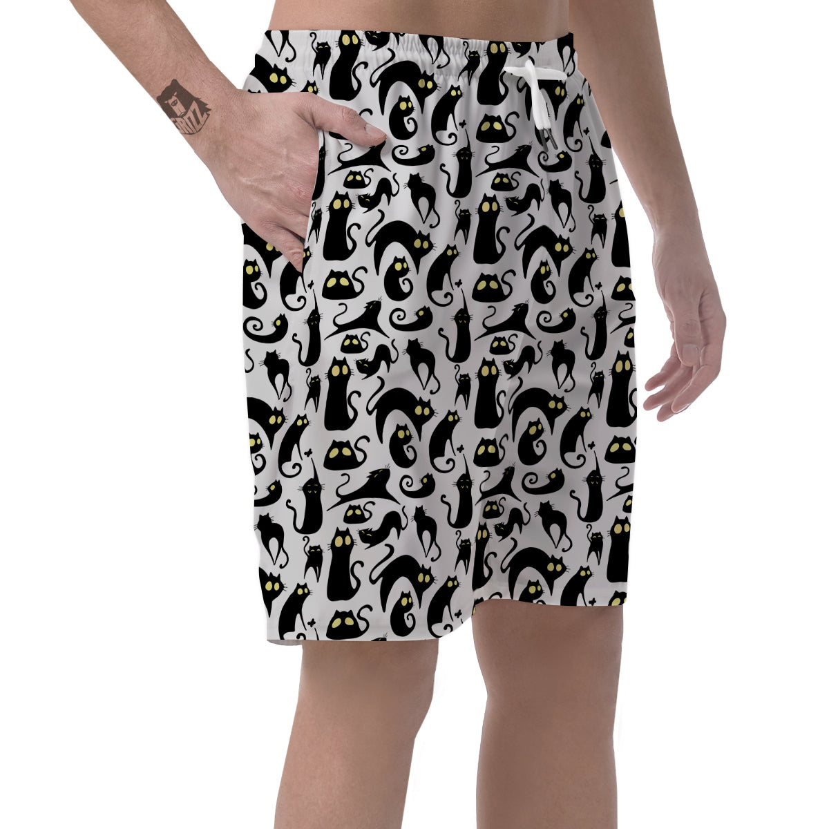 Big Eye Black Cat Halloween Print Pattern Men's Shorts-grizzshop