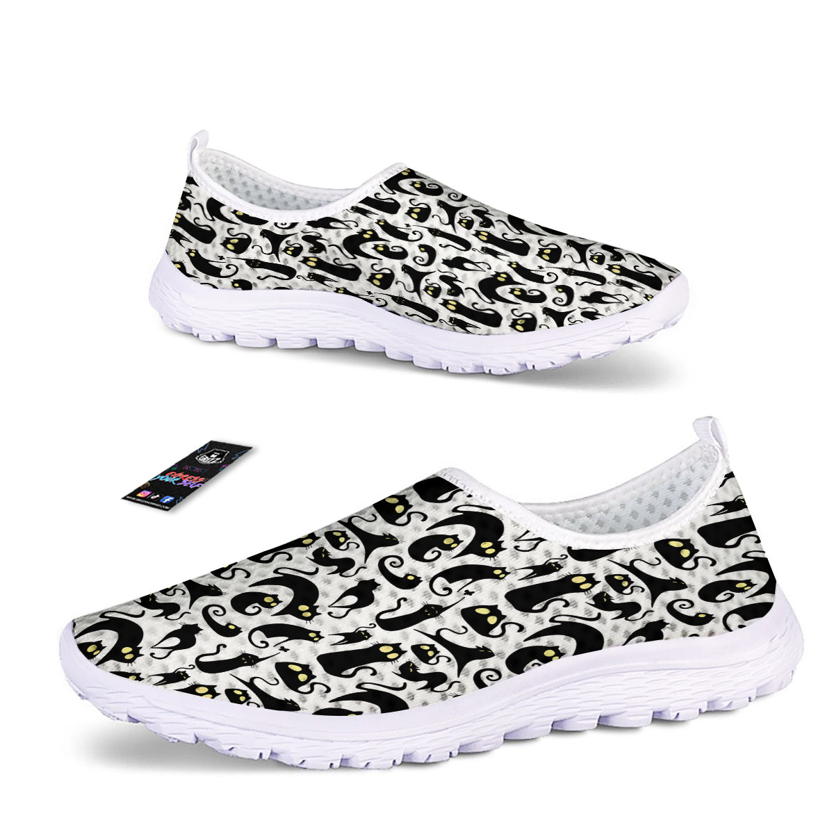 Big Eye Black Cat Halloween Print Pattern Nurse Shoes-grizzshop
