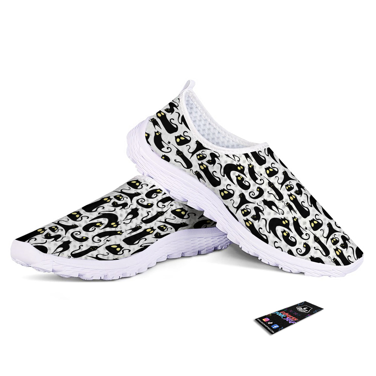 Big Eye Black Cat Halloween Print Pattern Nurse Shoes-grizzshop