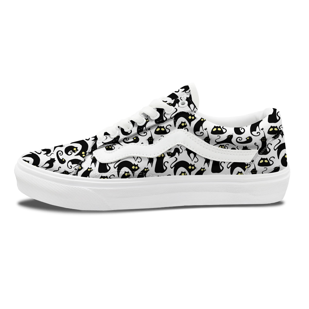 Big Eye Black Cat Halloween Print Pattern Skate Shoes-grizzshop
