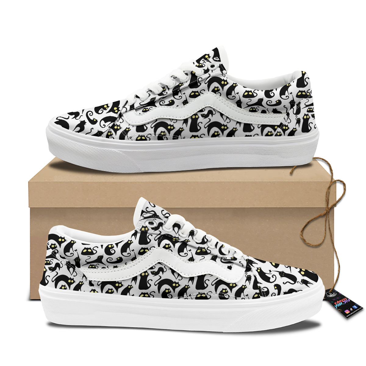 Big Eye Black Cat Halloween Print Pattern Skate Shoes-grizzshop