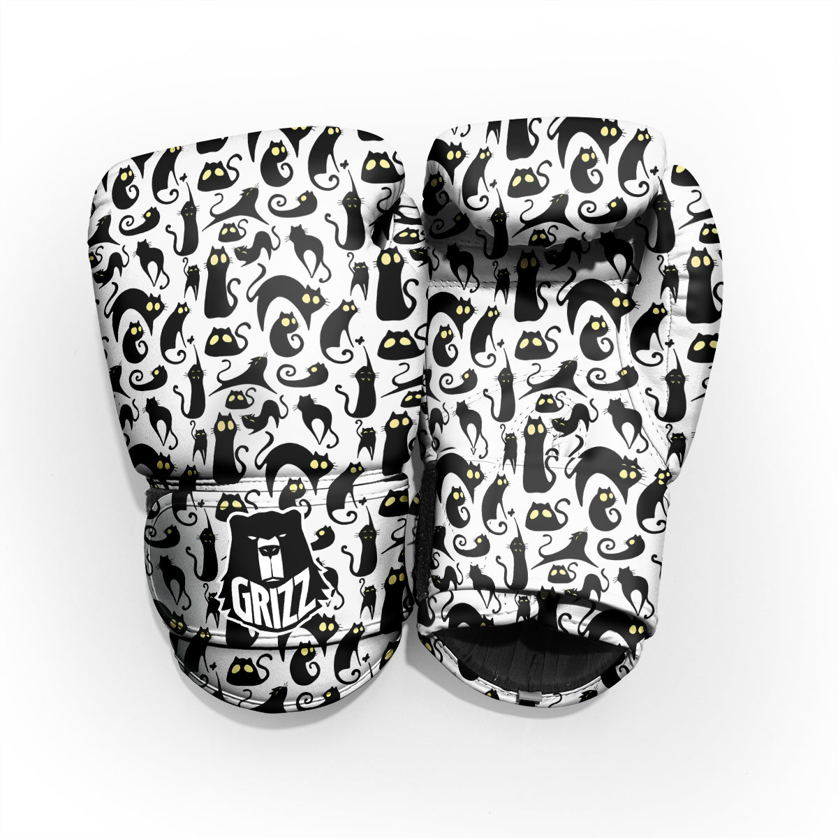 Big Eye Black Cat Halloween Print Pattern Pro Boxing Glove