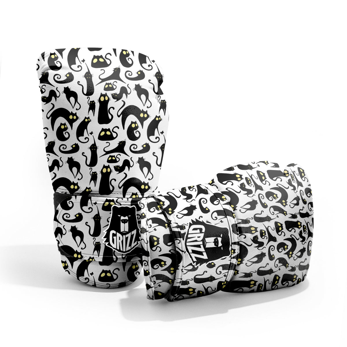 Big Eye Black Cat Halloween Print Pattern Pro Boxing Glove