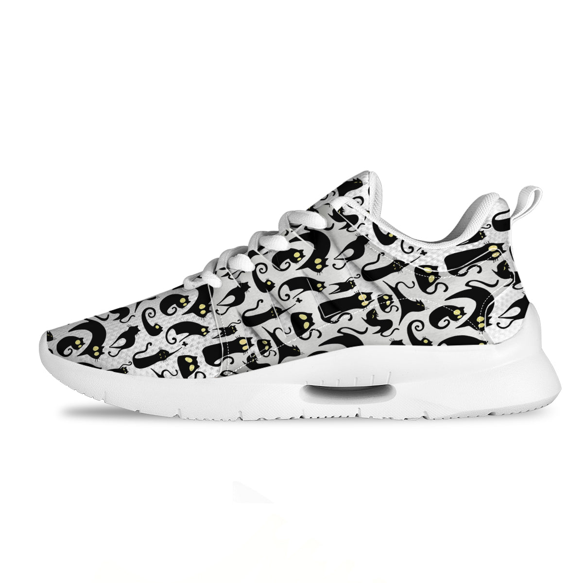Big Eye Black Cat Halloween Print Pattern Tennis Shoes-grizzshop