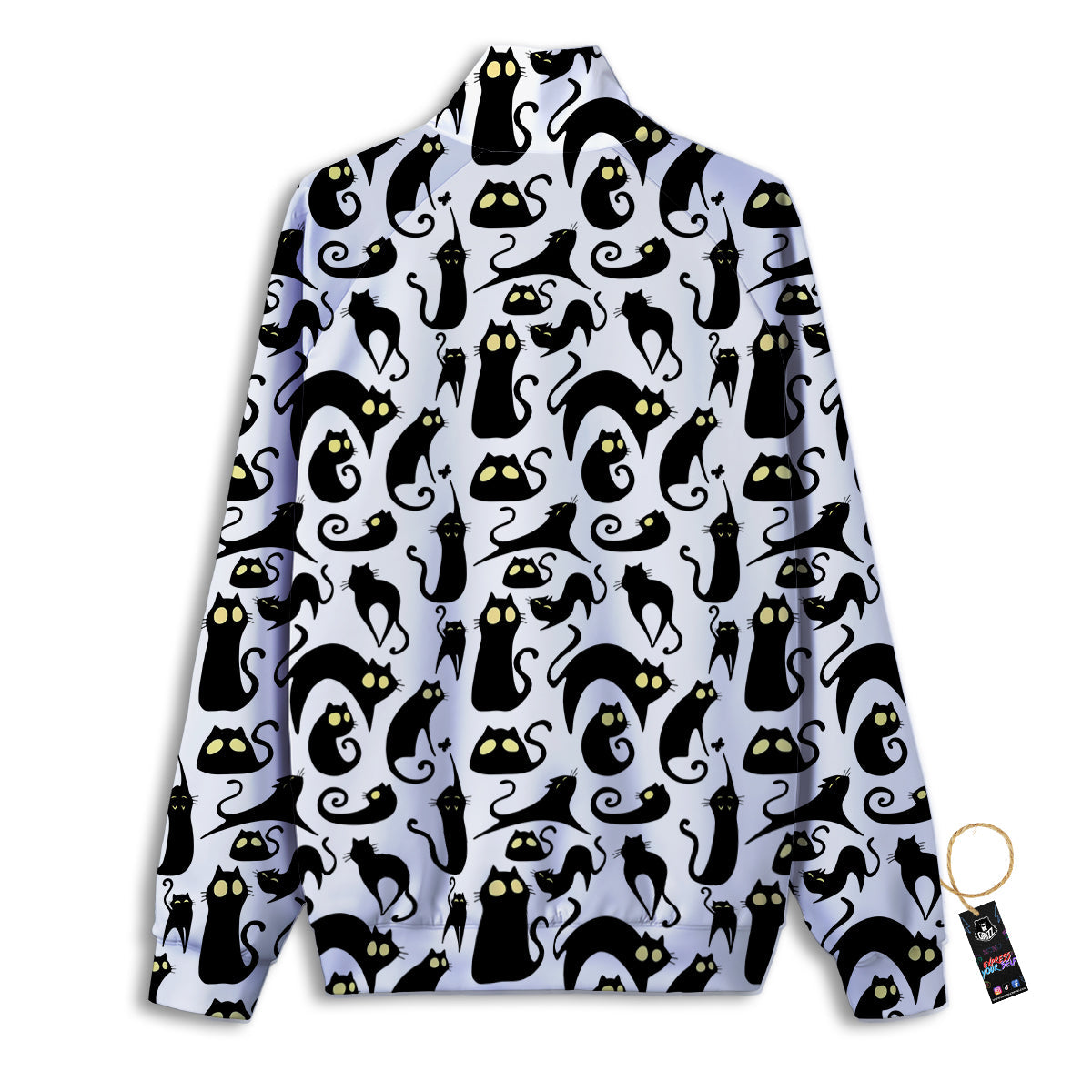 Big Eye Black Cat Halloween Print Pattern Track Jacket-grizzshop
