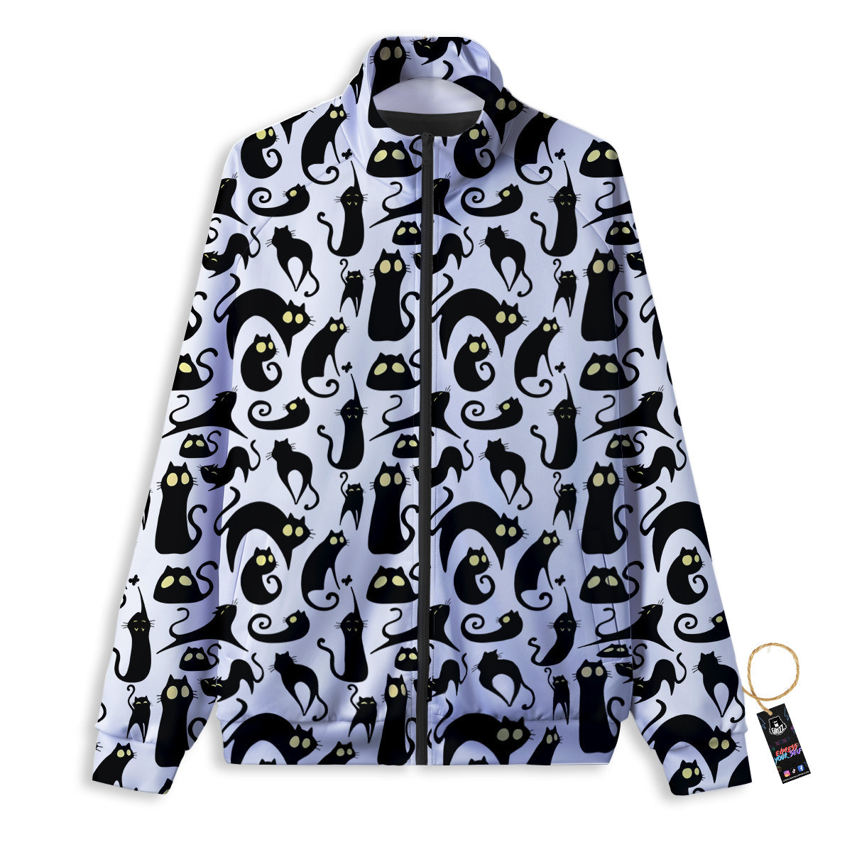Big Eye Black Cat Halloween Print Pattern Track Jacket-grizzshop