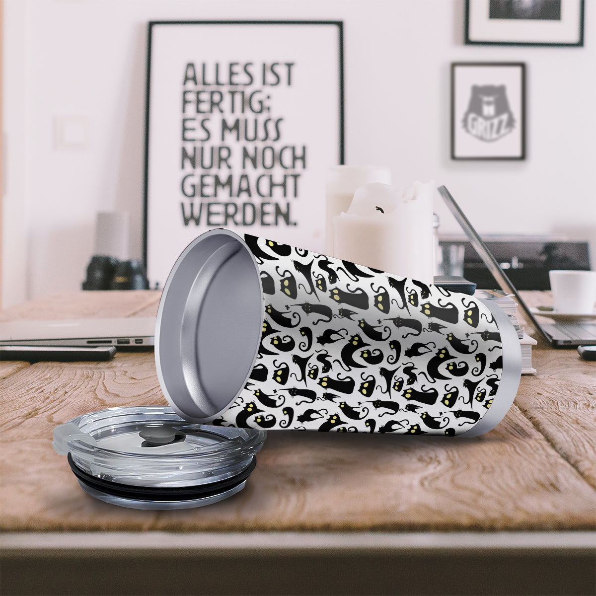 Big Eye Black Cat Halloween Print Pattern Tumbler-grizzshop