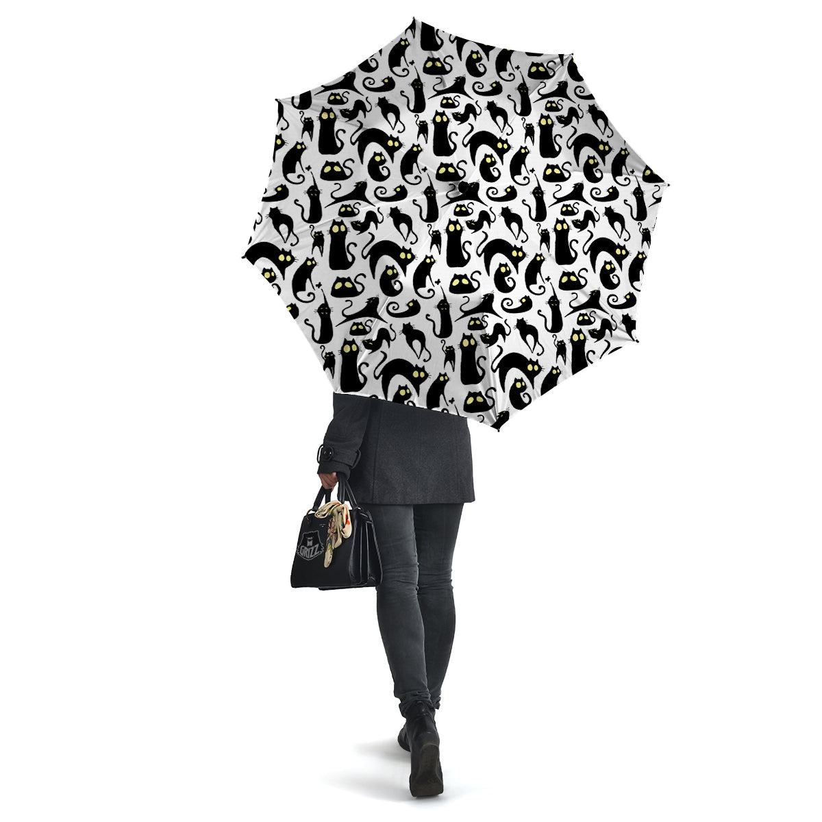 Big Eye Black Cat Halloween Print Pattern Umbrella-grizzshop