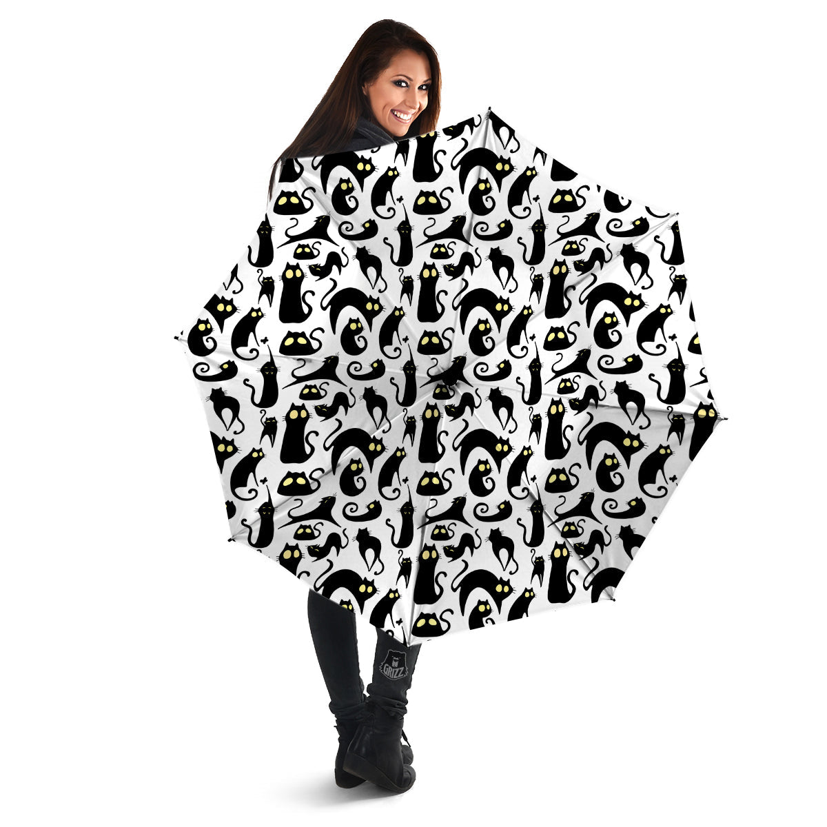 Big Eye Black Cat Halloween Print Pattern Umbrella-grizzshop