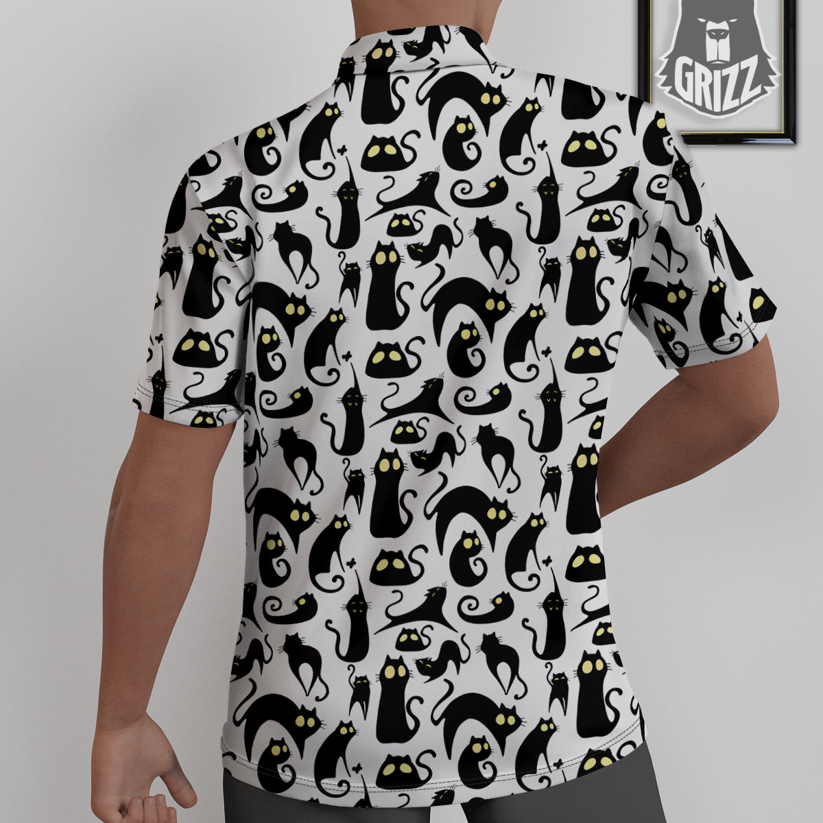 Big Eye Black Cat Halloween Print Pattern Untucked Shirts-grizzshop