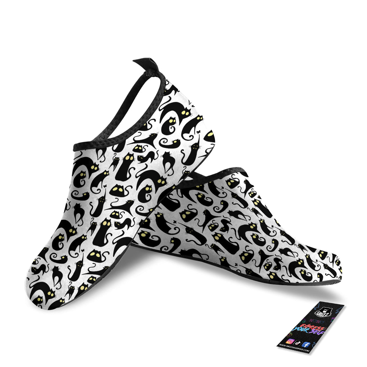 Big Eye Black Cat Halloween Print Pattern Water Shoes-grizzshop