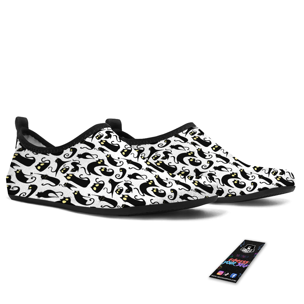 Big Eye Black Cat Halloween Print Pattern Water Shoes-grizzshop