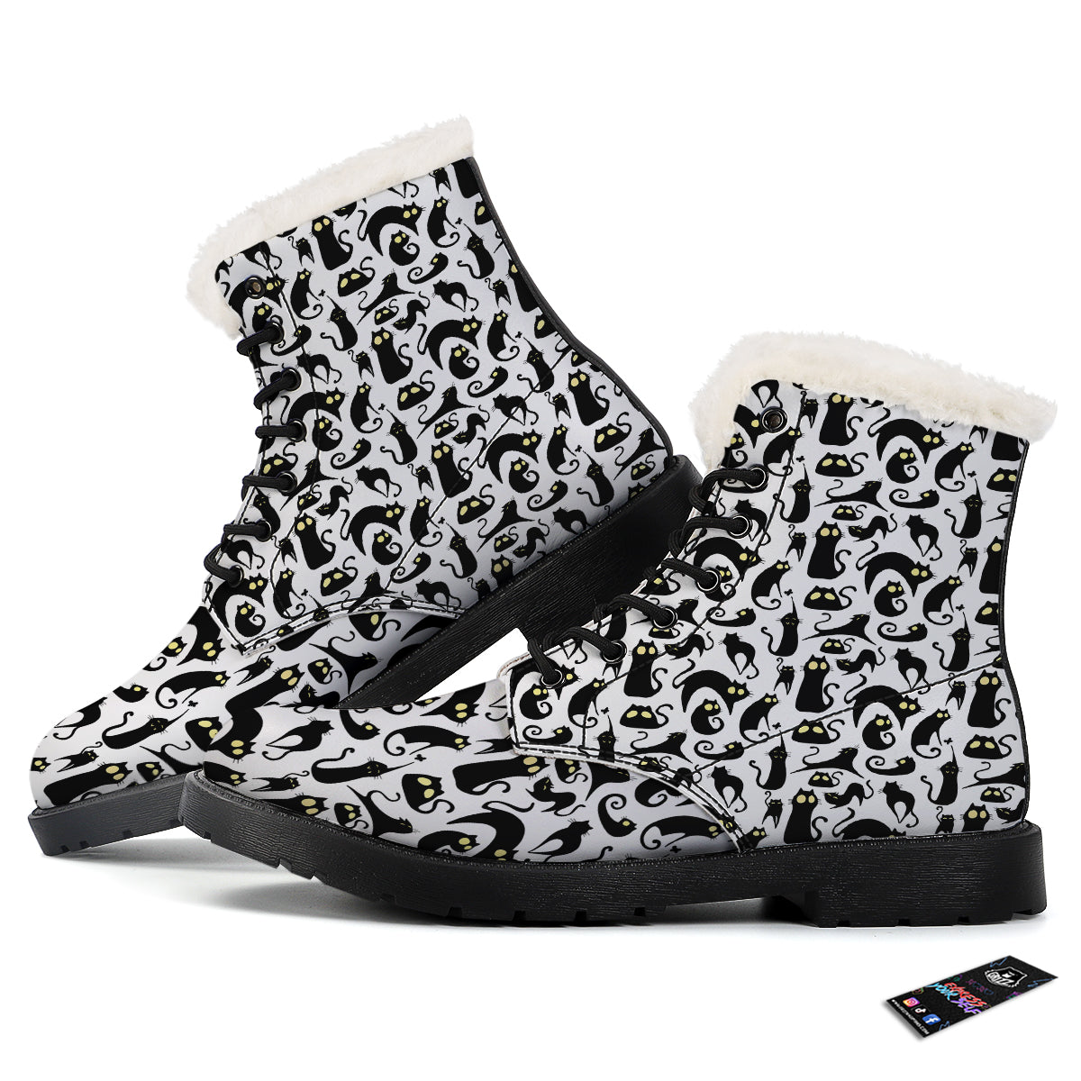 Big Eye Black Cat Halloween Print Pattern Winter Boots-grizzshop