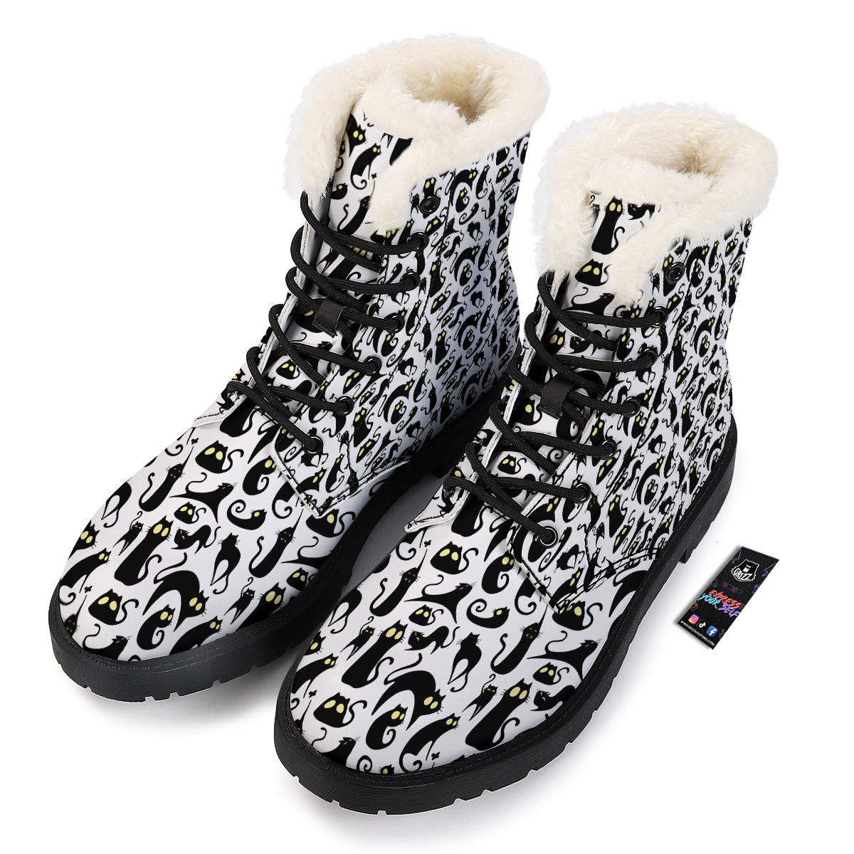 Big Eye Black Cat Halloween Print Pattern Winter Boots-grizzshop