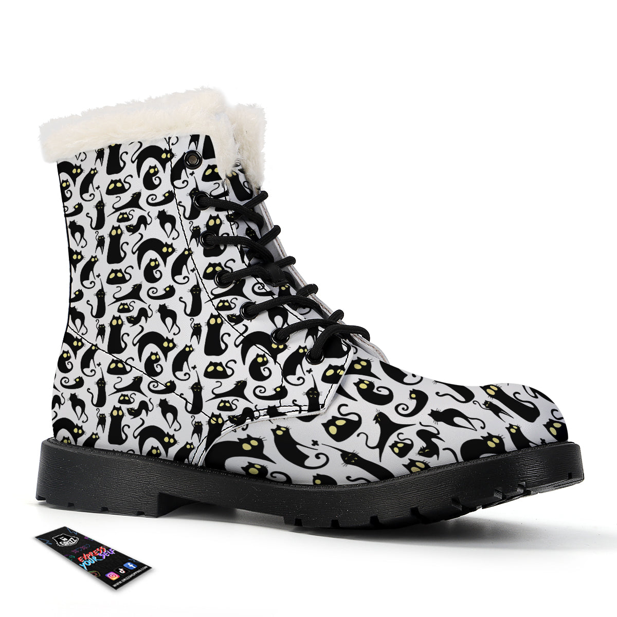 Big Eye Black Cat Halloween Print Pattern Winter Boots-grizzshop
