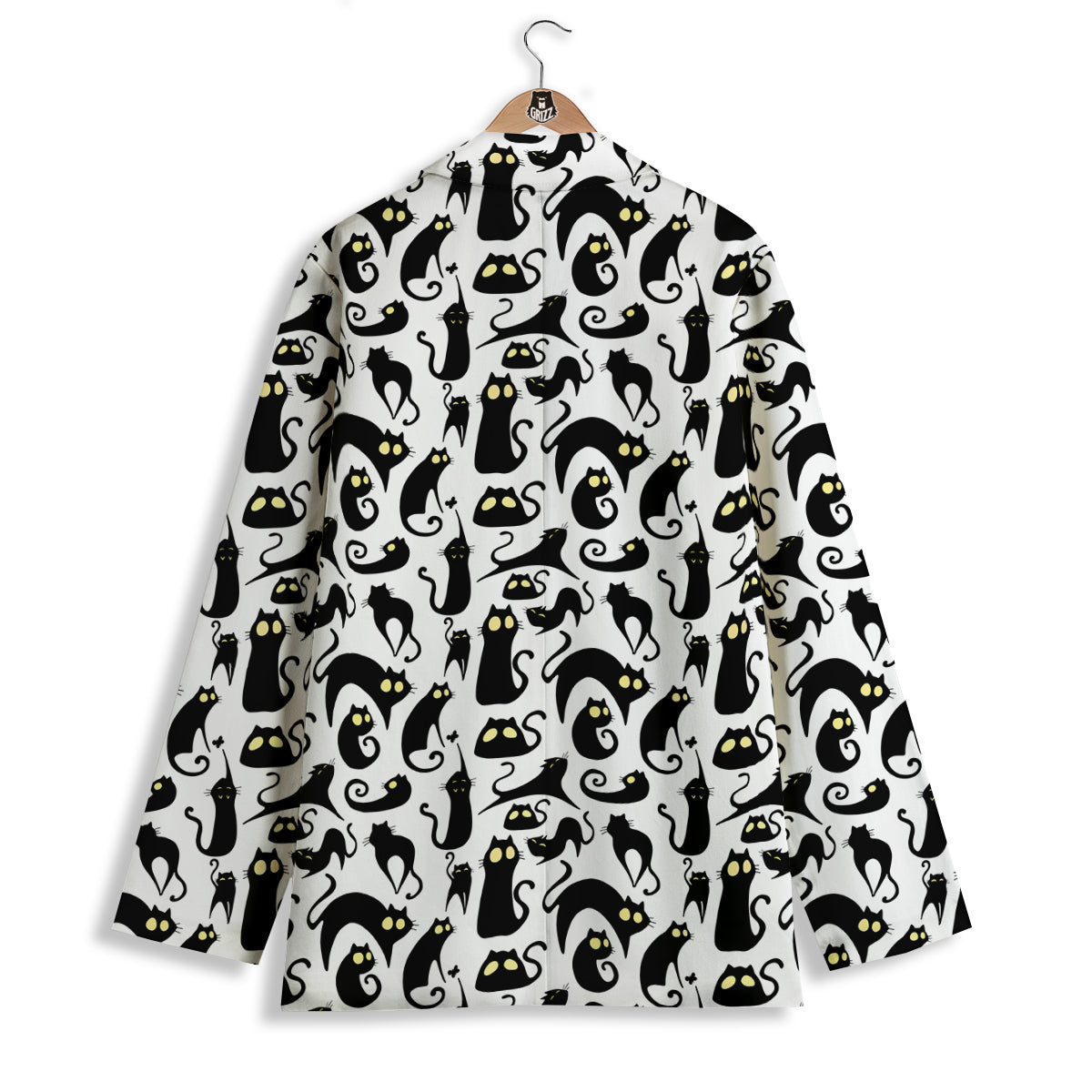Big Eye Black Cat Halloween Print Pattern Women's Blazer-grizzshop
