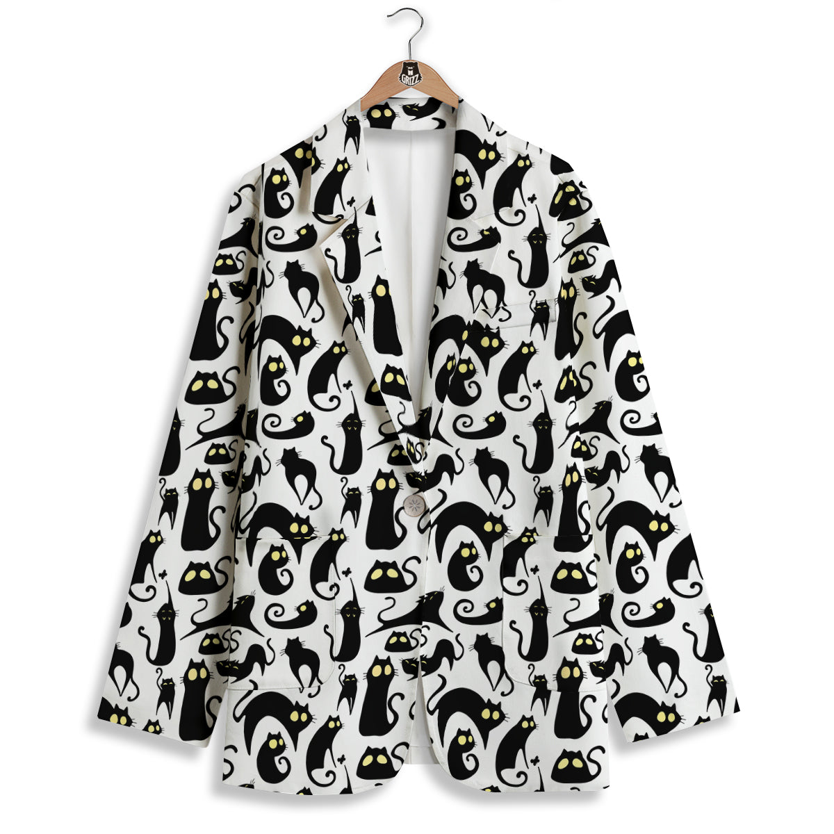 Big Eye Black Cat Halloween Print Pattern Women's Blazer-grizzshop