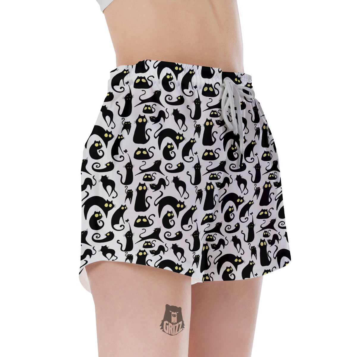 Big Eye Black Cat Halloween Print Pattern Women's Shorts-grizzshop