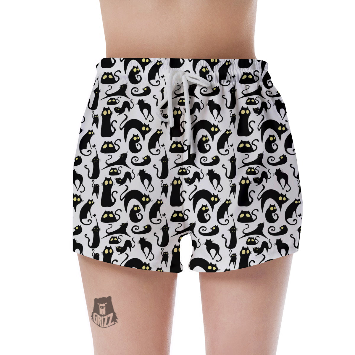 Big Eye Black Cat Halloween Print Pattern Women's Shorts-grizzshop