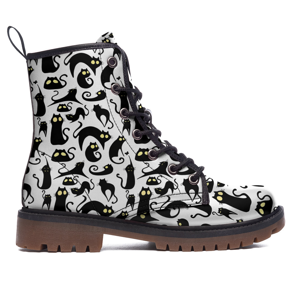 Big Eye Black Cat Halloween Print Pattern Work Boots-grizzshop