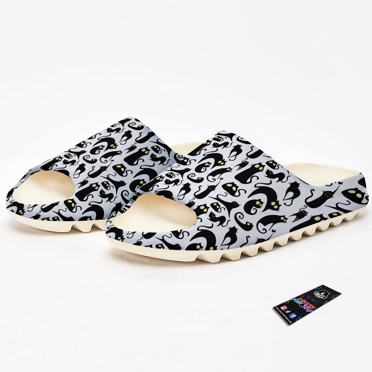 Big Eye Black Cat Halloween Print Pattern Sandals-grizzshop