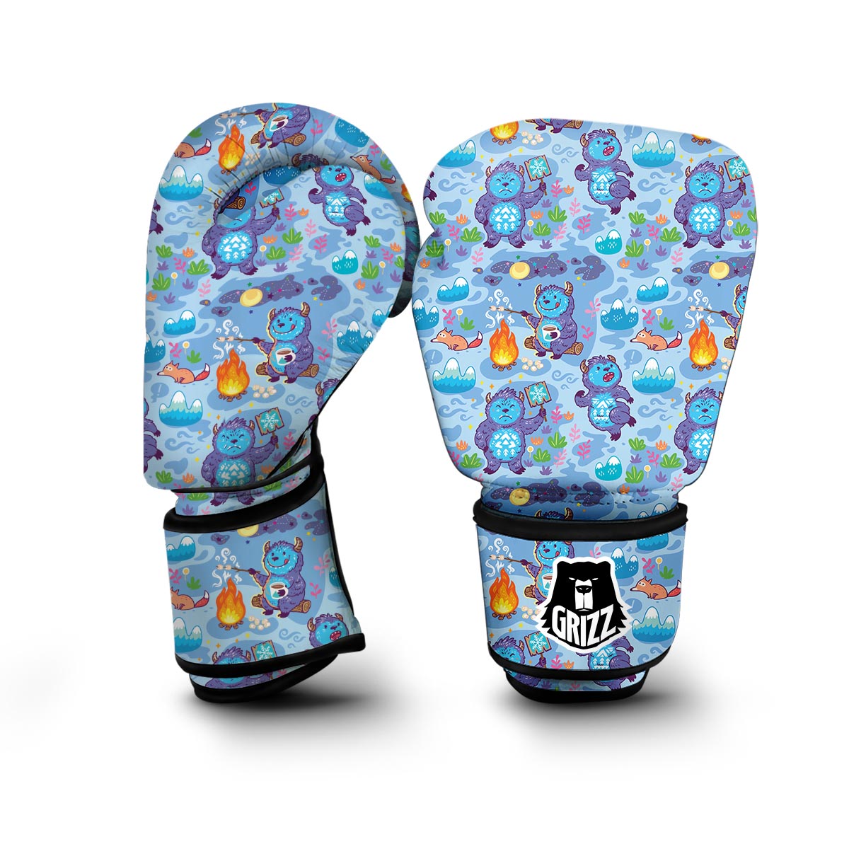 Bigfoot Blue Pattern Print Boxing Gloves-grizzshop