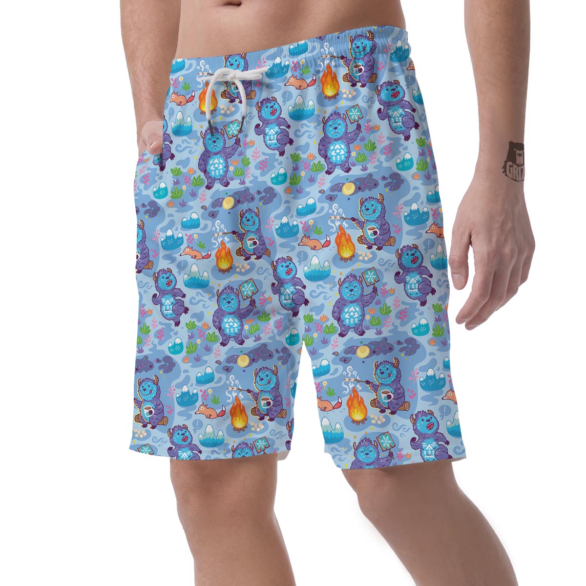 Bigfoot Blue Pattern Print Men's Shorts-grizzshop