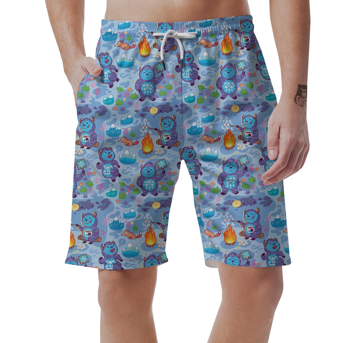 Bigfoot Blue Pattern Print Men's Shorts-grizzshop