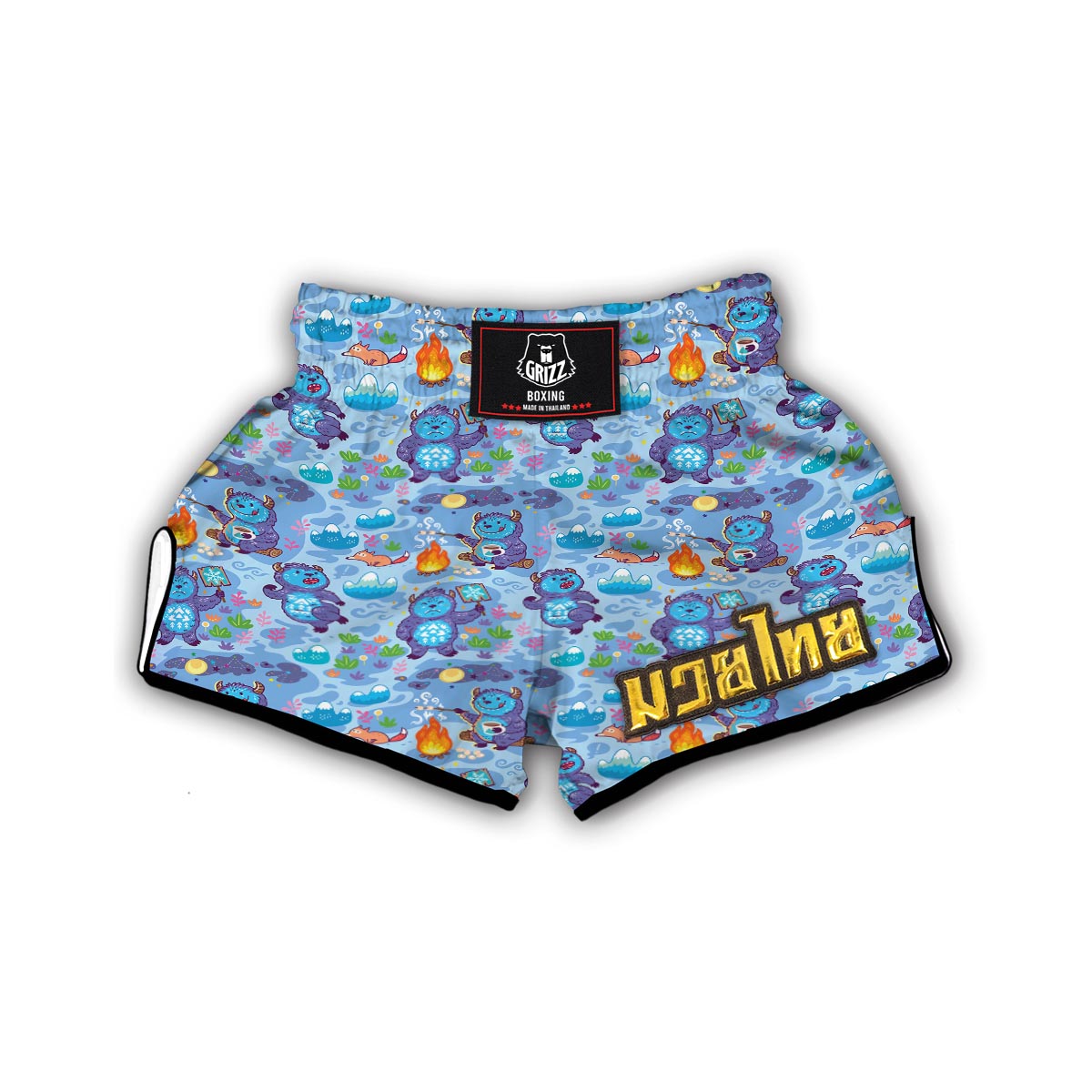 Bigfoot Blue Pattern Print Muay Thai Boxing Shorts-grizzshop