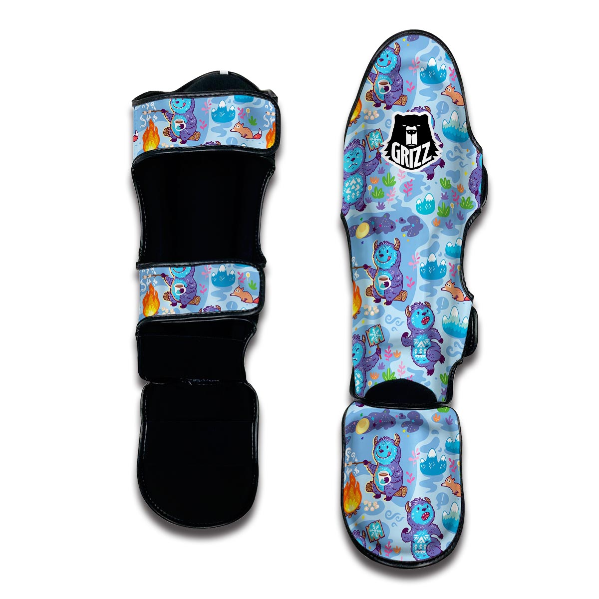 Bigfoot Blue Pattern Print Muay Thai Shin Guards-grizzshop