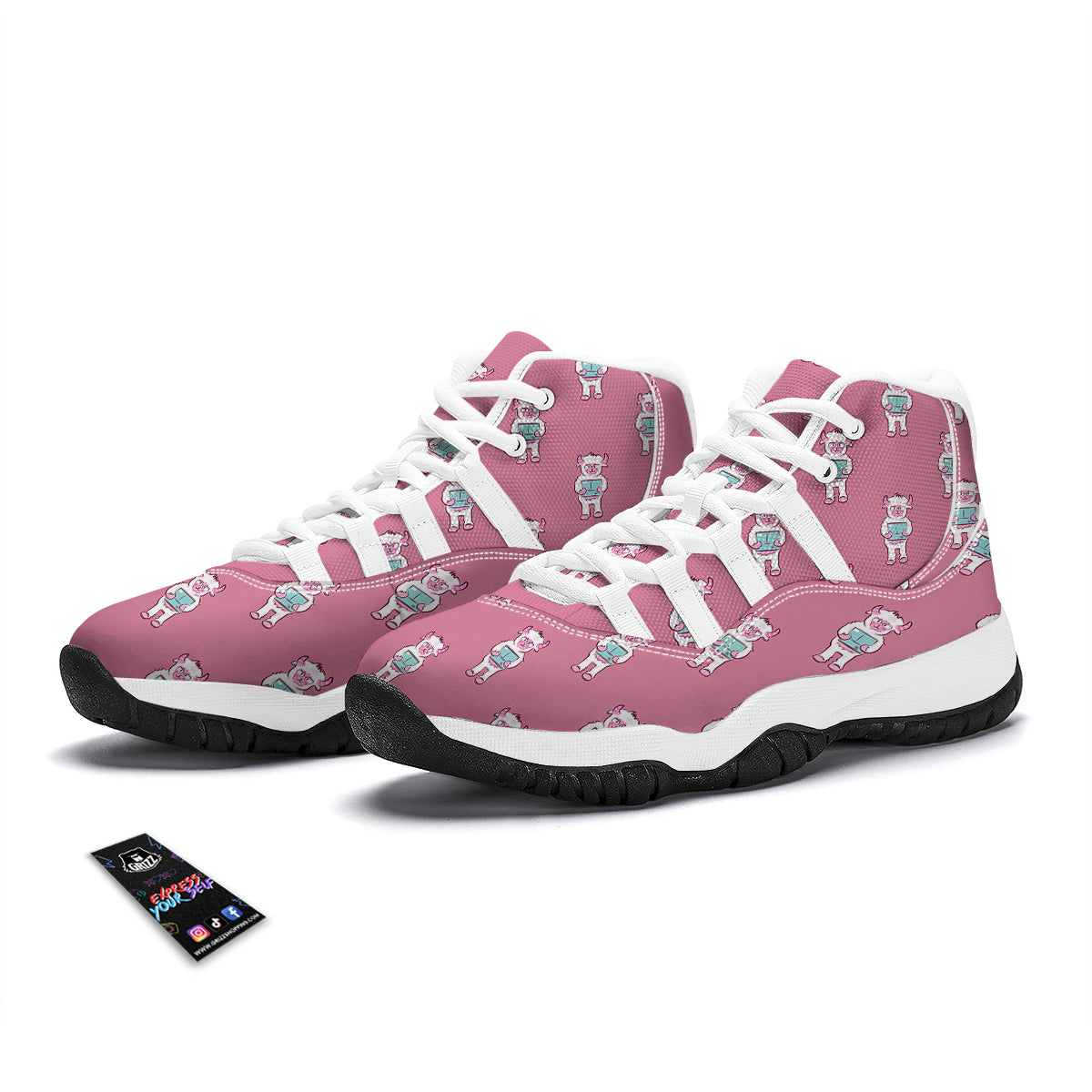 Bigfoot Pattern Print White Bball Shoes-grizzshop