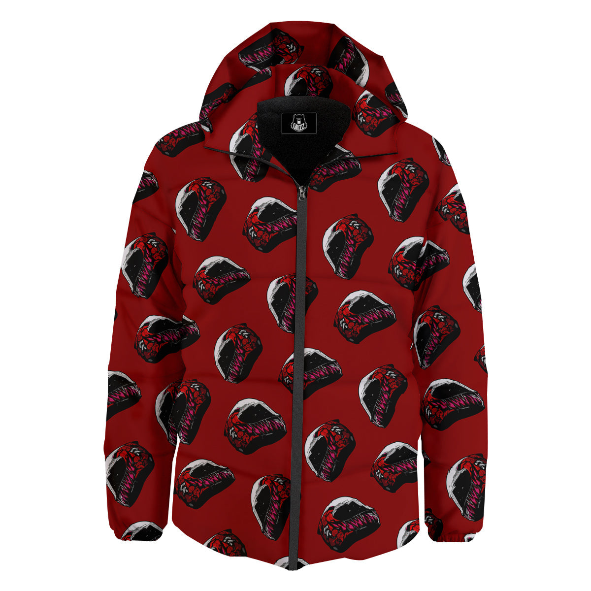 Biker Helmet Devil Print Pattern Down Jacket-grizzshop