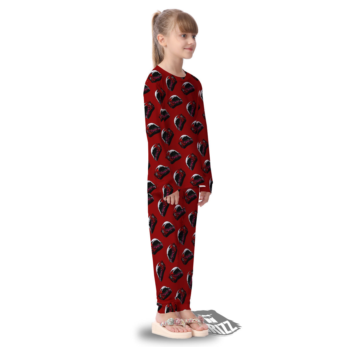 Biker Helmet Devil Print Pattern Kid's Pajamas-grizzshop
