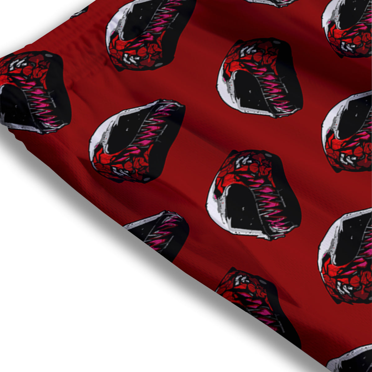 Biker Helmet Devil Print Pattern Mesh Shorts-grizzshop